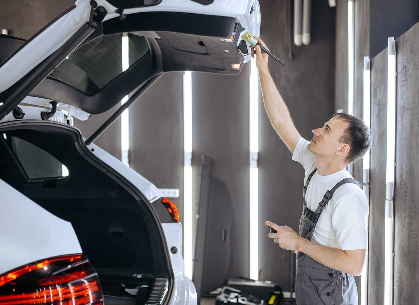 TAKAVU Complete Car Detailing Brush Kit (10 Piece) - Boar Hair Detail, Wire & Vent Brushes with Microfiber Towel for Wheels, Interior, Engine Bay Cleaning