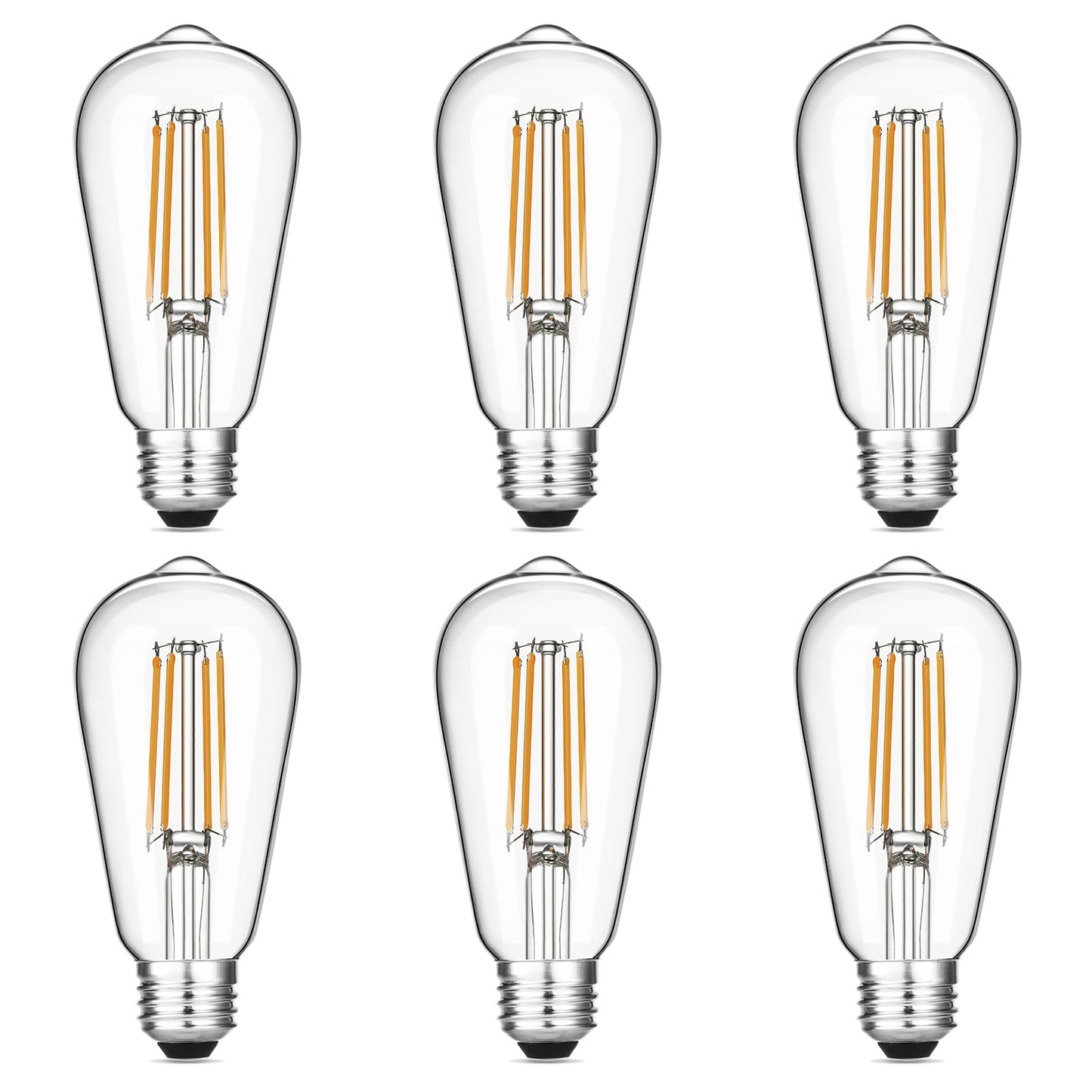 Gozelux Vintage LED Edison Bulbs 6W, Equivalent 60W Incandescent, Warm White 2700K, ST58 Antique LED Filament Bulbs with 90+ CRI, E26 Medium Base,Dimmable, Clear Glass, Pack of 6