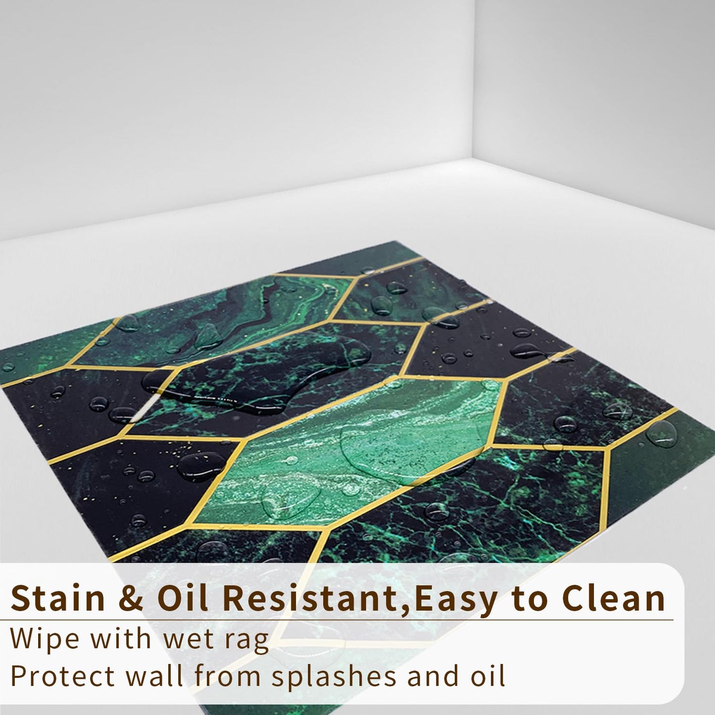 funlife 10Pcs Art Deco Peel and Stick Thick Kitchen Backsplash, Self Adhesive Wall Tile, Flat Glossy Stickers for Home Decor, Holographic Emerald 7.87"x7.87"