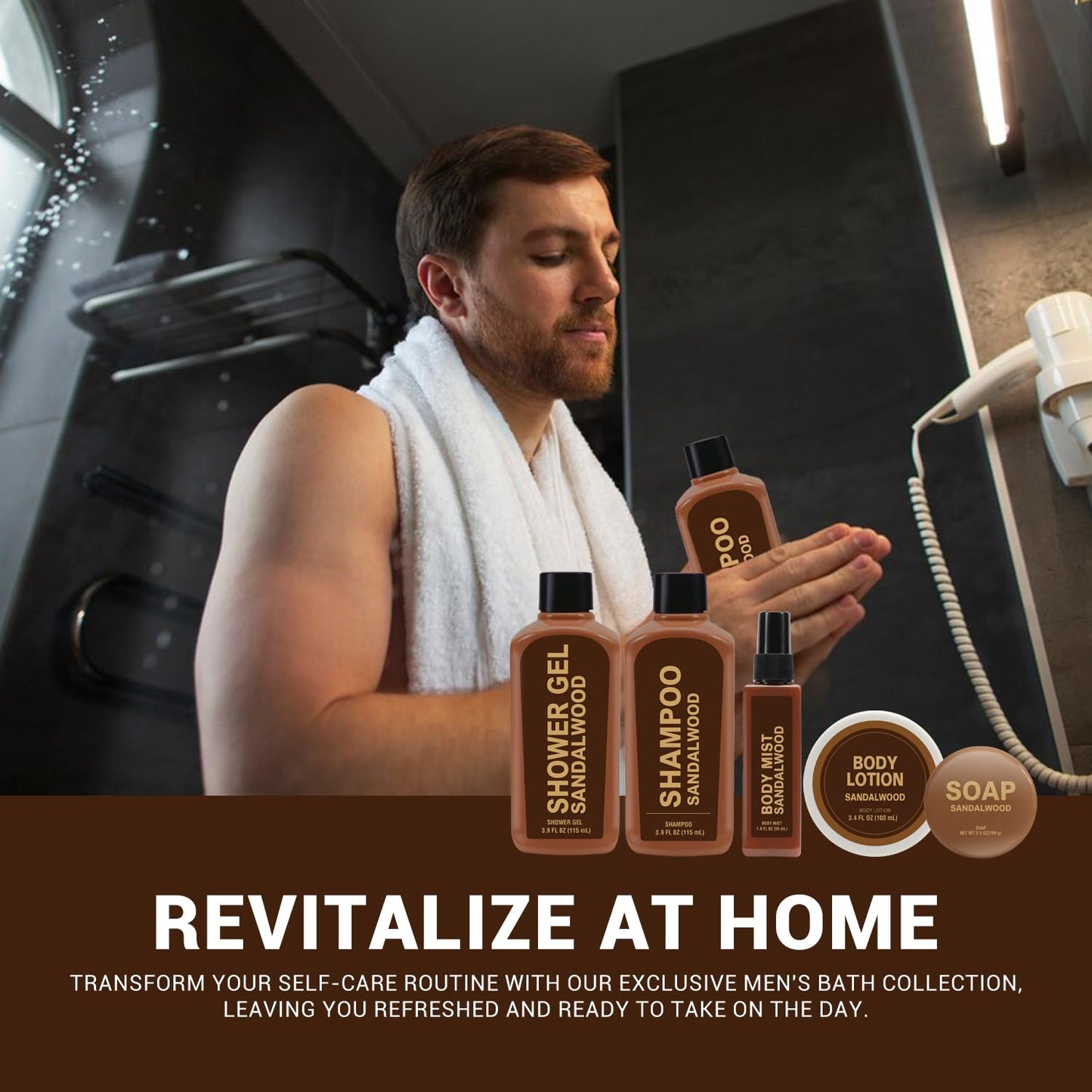 Gift Sets for Men Bath and Body Mens Gifts 6pcs Sandalwood Travel Size sets with Shampoo, Shower Gel, Soap, Body Lotion, Birthday Gifts for Men, Self Care Fathers Day Gifts