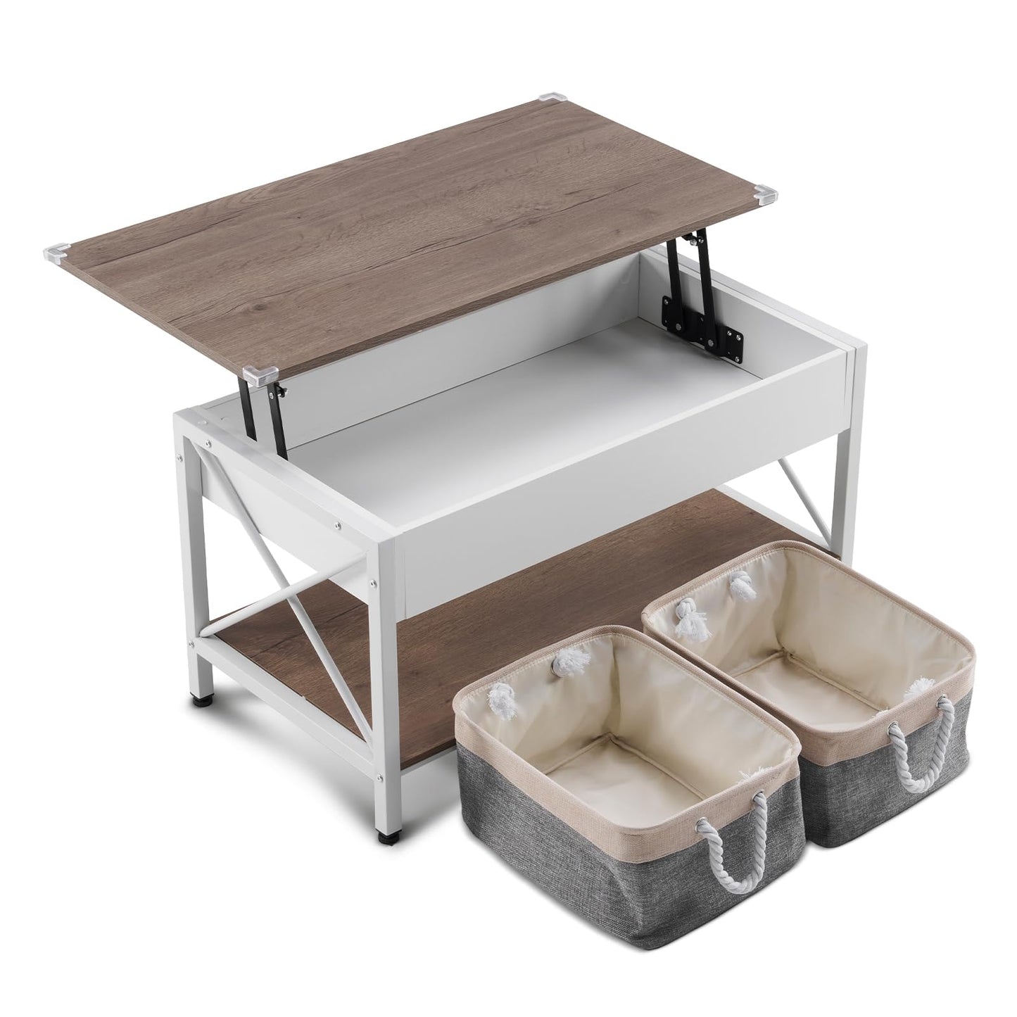 VINGLI 36" Lift Top Coffee Table with Free Cloth Storage Bins, White Walnut Framhouse Coffee Tables for Living Room, Small Modern Coffee Table for Small Space in Minimalistic Style, Dark Walnut