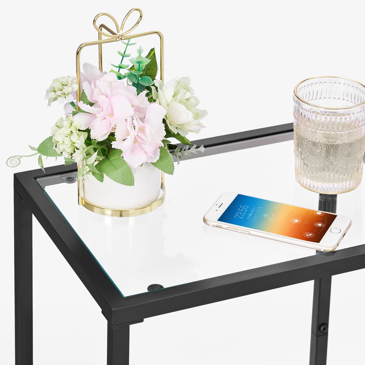 HOMSHO Side Tables Set of 2, End Tables with Tempered Glass, 2-Tier Nightstands with Storage Shelves, Coffee Table with Modern Style, Slim Sofa Table for Living Room, Bedroom, 11.8" D x 15" W, Black