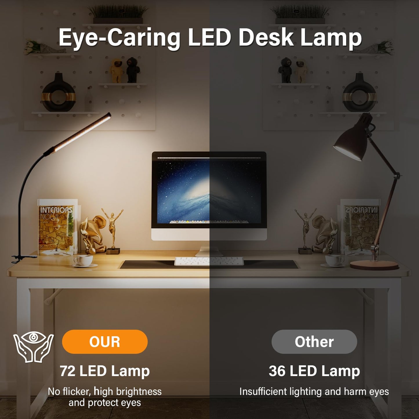 VIIVUU Desk Lamp with Clamp, Eye-Caring Clip on Lights for Home Office, LED Reading Lamp with 3 Color Modes, 10 Brightness, Flexible Gooseneck Swing Arm for Study, Work, Draw, Nail, Black