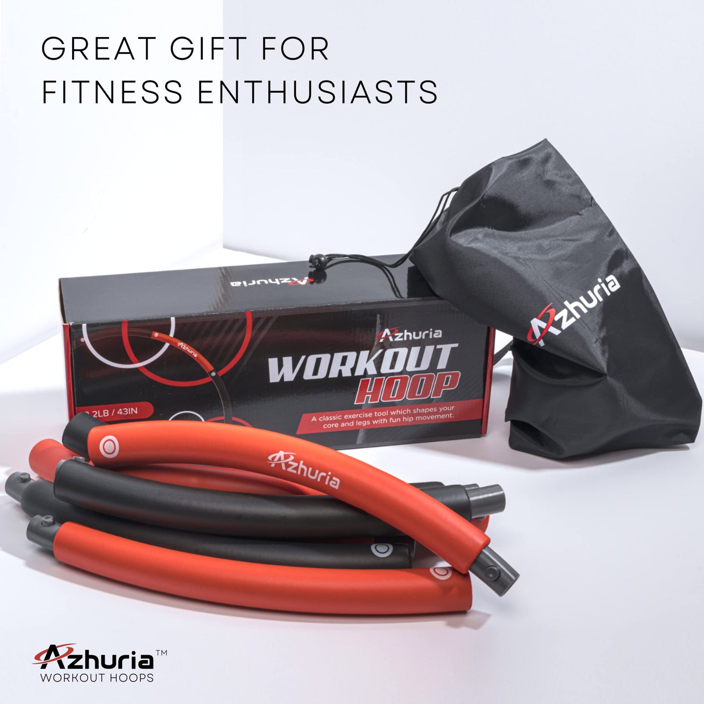 Weighted Hula Hoop Plus Size | 3.2lb weight, 43in diameter | Extra Large Hula Hoop for Adults Weight Loss | Easy to Spin, Soft Padding | Exercise Hoop for Beginners & Advanced Hoopers (Red, Black)