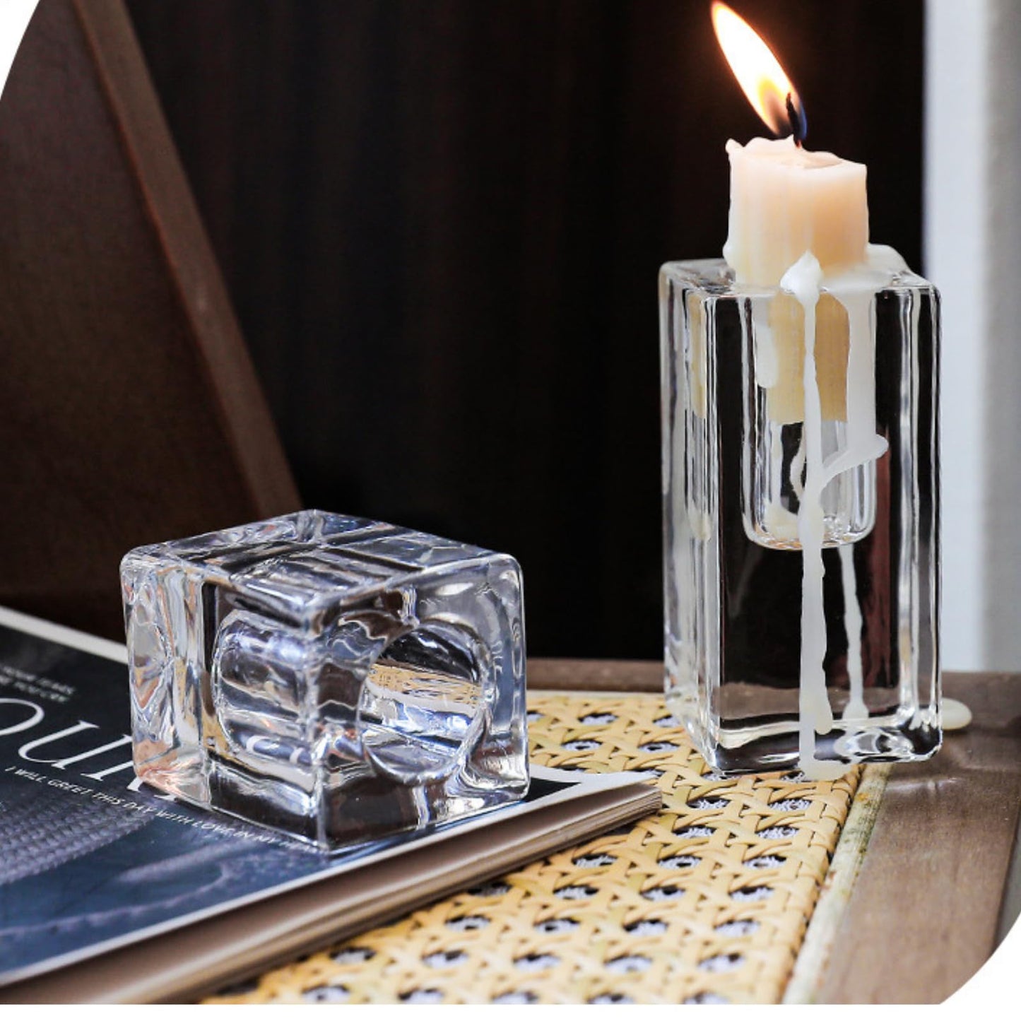 Saim Clear Tealight Candle Holders Set of 3 Modern Dining Room Table Centerpiece Decor, Coffee Table Decor for Living Room, Fireplace Decor Accessories