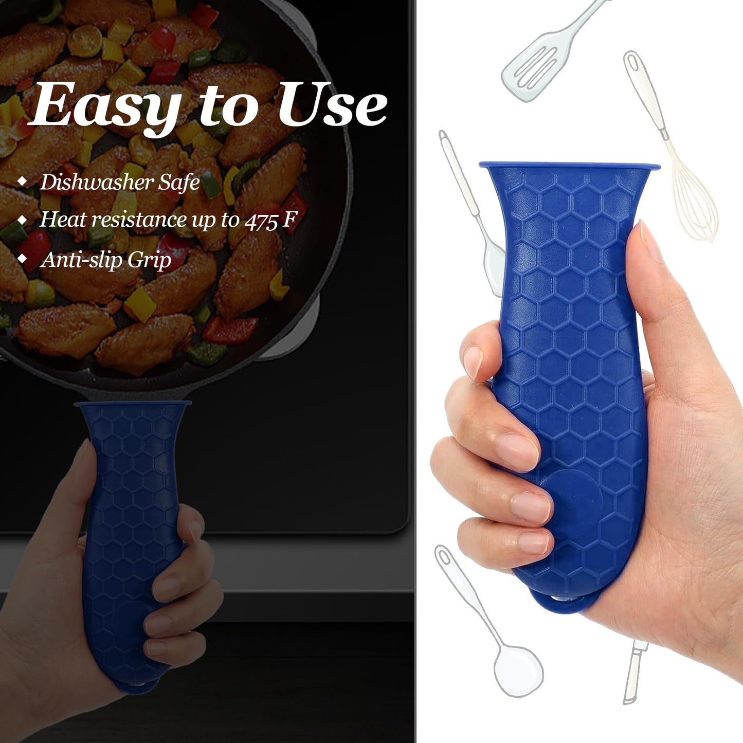 Shudyear Cast Iron Skillet Handle Covers - 3 Pack, Silicone, Heat Resistant, Blue