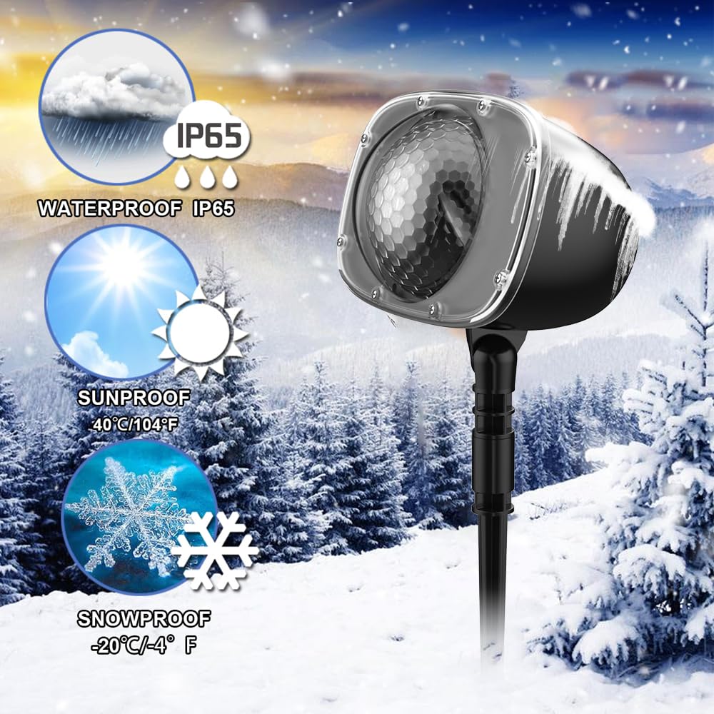 Christmas Snowfall Projector Lights,FLEVO LED Light Projector,Outdoor Holiday Lights with Clear Rotating Snow Falling Lamp for Halloween Xmas Party Garden Landscape Decoration