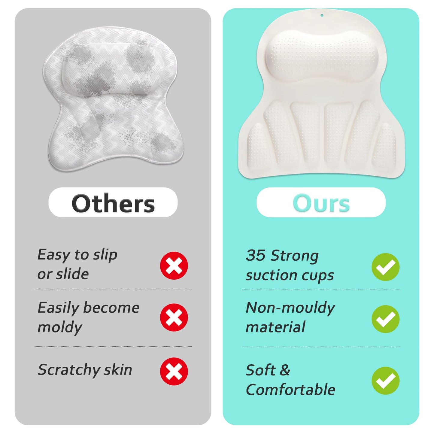 Tiktiger Bath Pillows for Tub Head Neck and Back Support,Relaxing Ergonomic Silicone Bath Pillow with Multiple Non-Slip Suction Cups,Luxury Bathtub Pillow Bath Accessories Spa Gifts for Women Mom