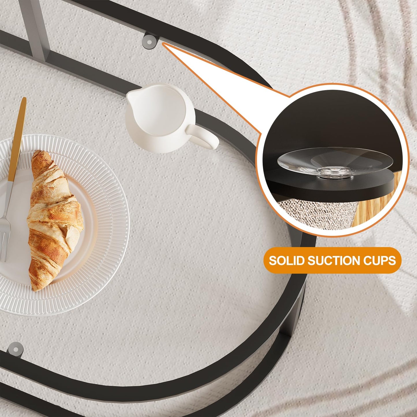 Wolawu Coffee Table Black Glass Coffee Tables for Living Room, Oval Table Center Table with Sturdy Metal Frame,Modern Tempered Glass Accent Tables for Bedroom Home Office