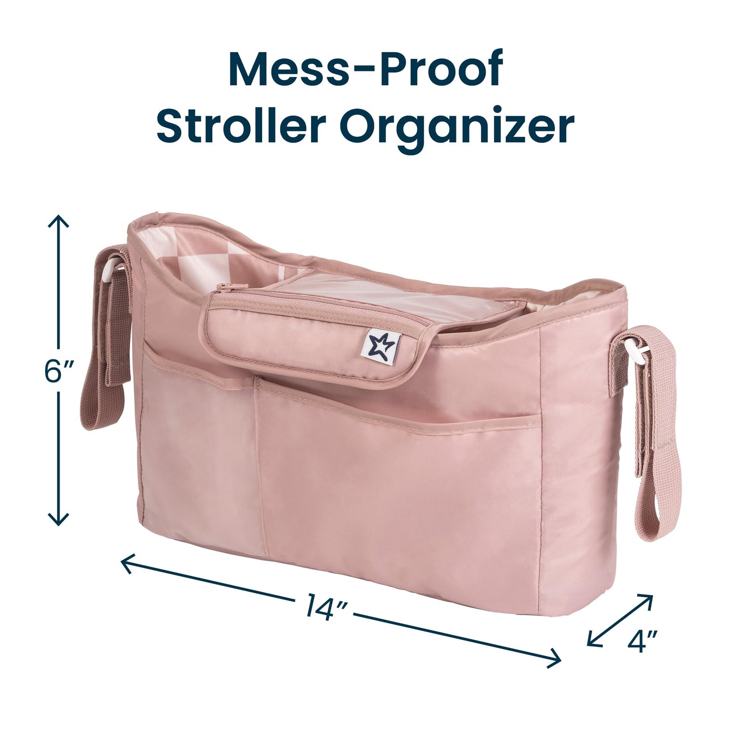 Tiny Twinkle Universal Stroller Organizer with Adjustable Strap - Waterproof Stroller Caddy Fits Baby Jogger,Nuna,Graco,Donna and Bugaboo Strollers（Beige Checkers）