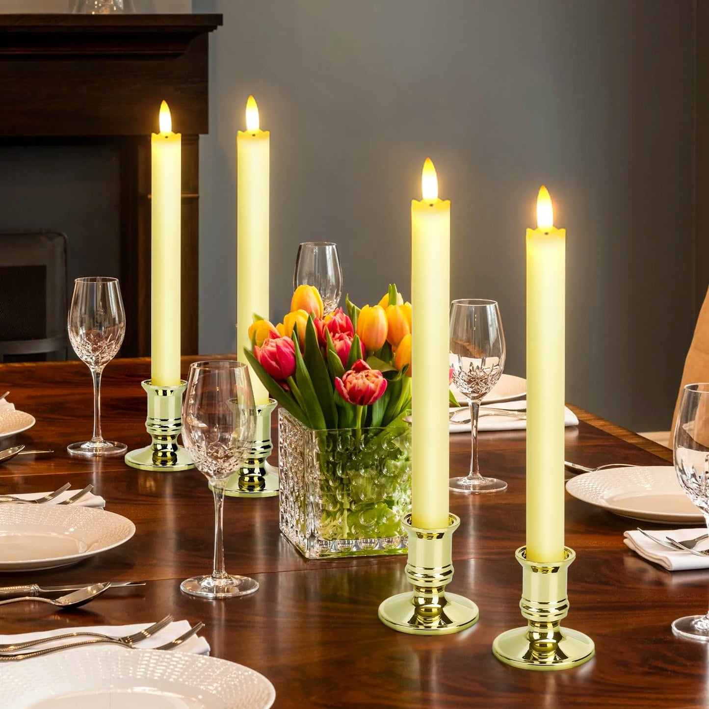 6 Pack Flameless LED Taper Candles With 2 Remotes, Fake Candles With Holders, Battery Operated Pillar 3D Flame Real Wax for Home Decor, Wedding, Table, Festival, Halloween, Christmas