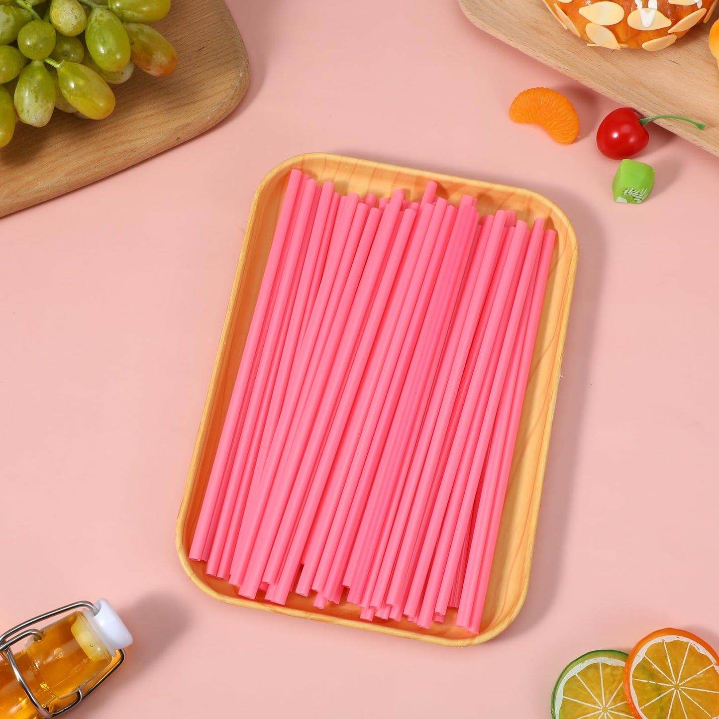 Sibba 200Pcs Heart Shaped Pink Straws, Cute Straw, Disposable Straws for Valentine's Day, Cocktail, Birthday Party, Bridal Shower, Wedding Supplies