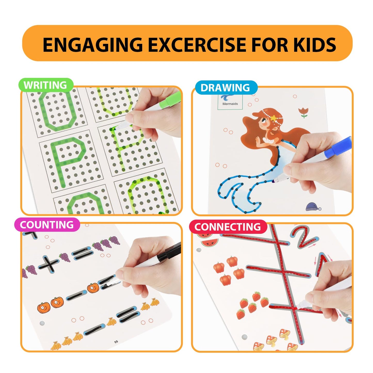 Generic Scribble Smart Workbook - Reusable Workbooks for Kids, Little Curious Mind Scribble Smart Reusable Workbook, Workbook Handwriting Practice Tracing Books for Kids, 8 Pens, Blue01, TYB-01