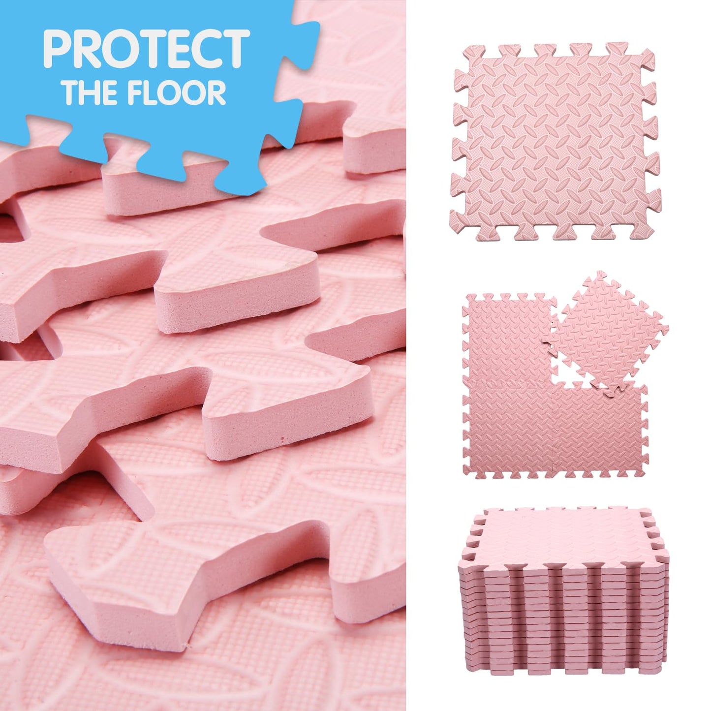 Coolcandy Solid Colored Foam Play Mat, 12"*12" Each Mat丨Non-Toxic Soft Baby Play Mat, 0.4" Thickened Square Interlocking Floor Mats - Toddler Playmat for Playing, Exercise(Loli Pink/16 Tiles)