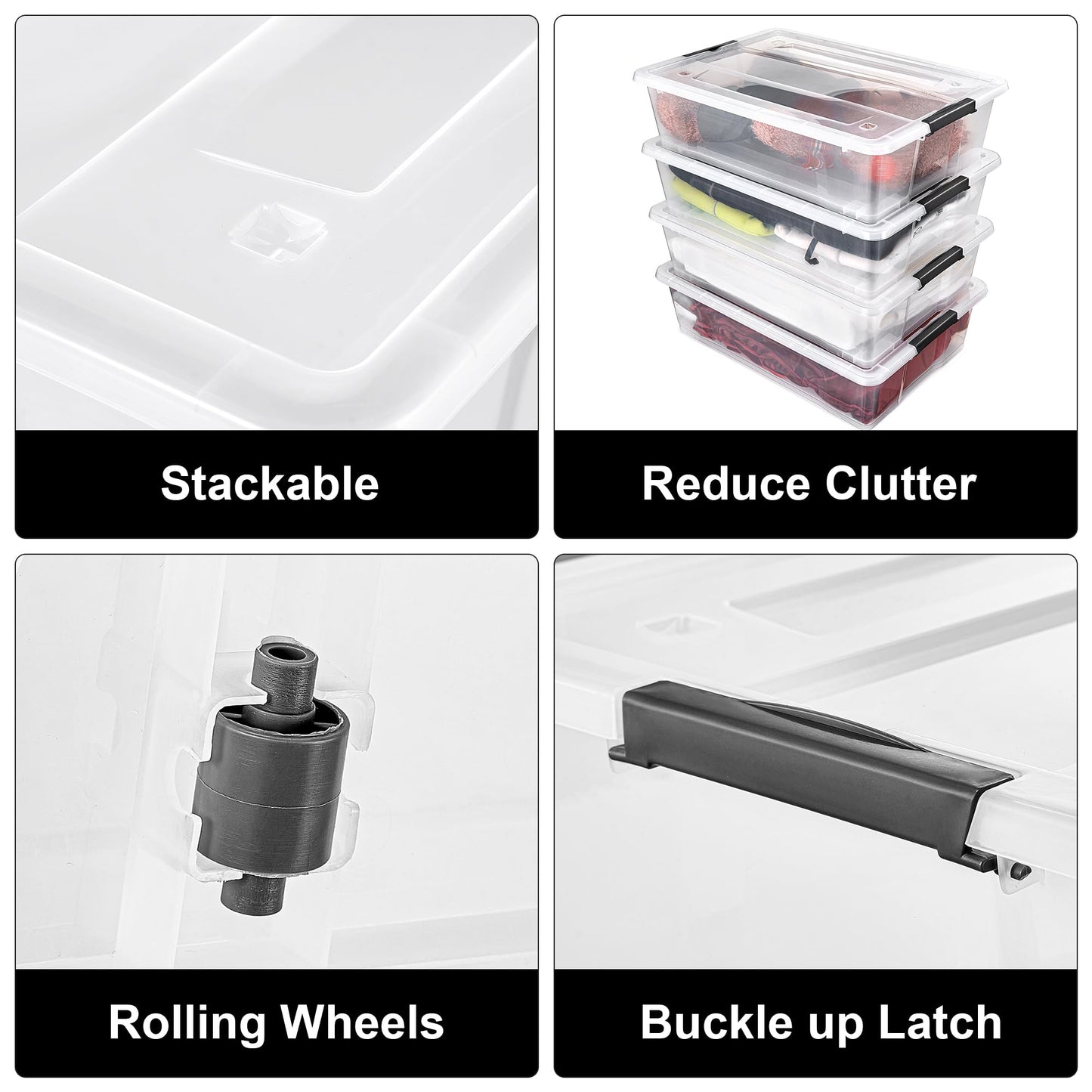 Sorbus 40 Qt Plastic Storage Bins with Lids for Under Bed Storage - Clear, Stackable Storage Containers, Large Organizing Boxes, Heavy Duty Totes for Clothes, Dorm Essentials (2 Pack)