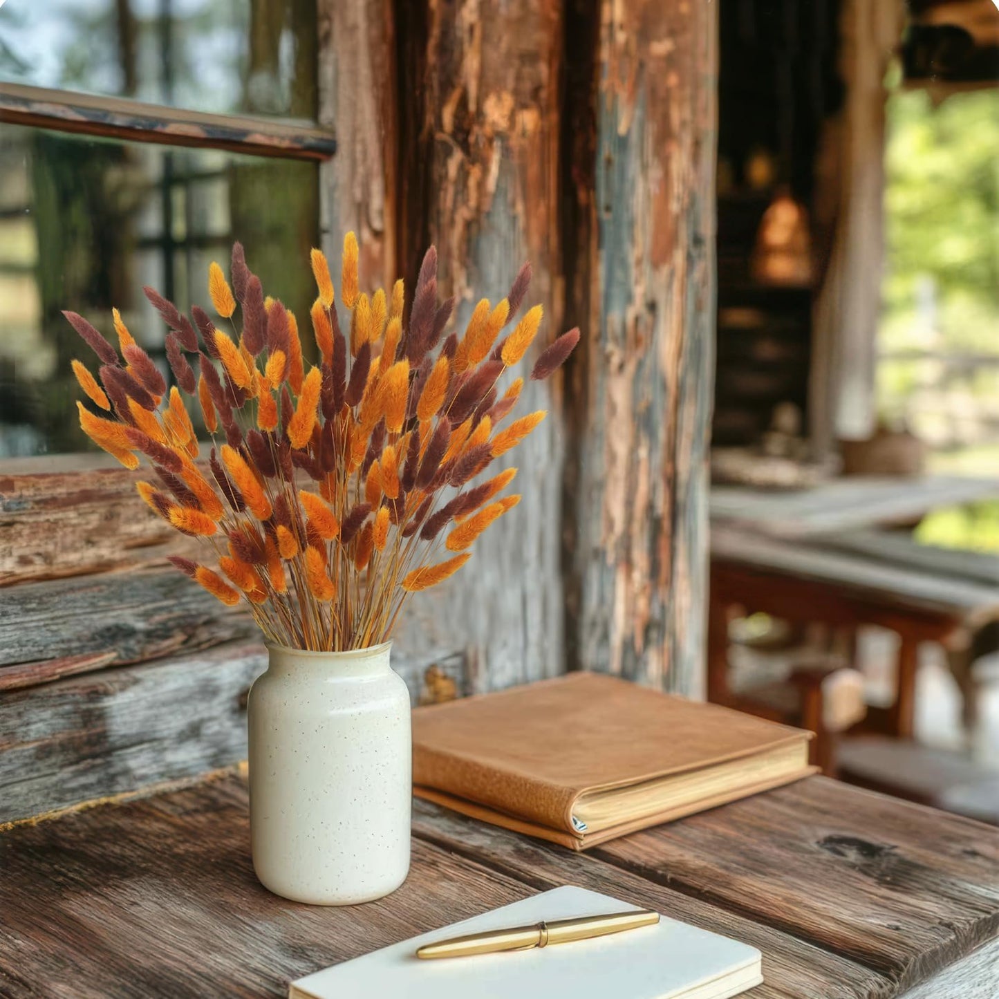 CISDUEO 120pcs Dried Bunny Tails Flowers Lagurus Ovatus Tail Dried Flowers Pampas Grass Brown and Orange 17" Natural Dried Floral Arrangement for Boho Decor Home Wedding DIY Farmhouse Table Christmas