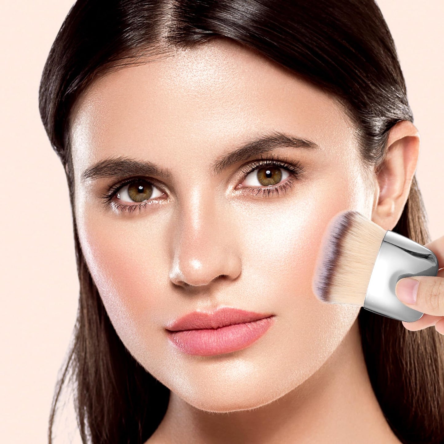 2Pcs Mini Makeup Brushes, Travel Powder Brush, Multi-functional Loose Powder and Blush Brush, Portable Soft Hair Foundation Brushes, Silver Travel Body Makeup Beauty Tool