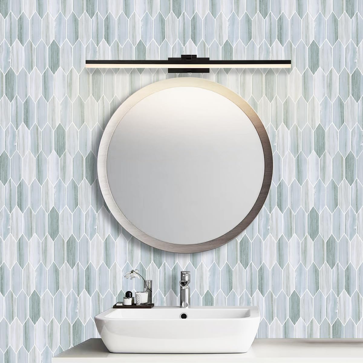 Tilingview 10PCS Peel and Stick Backsplash for Kitchen, Self-Adhesive Vinyl Gel Tile, Wall Tile for Home Decoration (Blue Gray Long Hexagon)