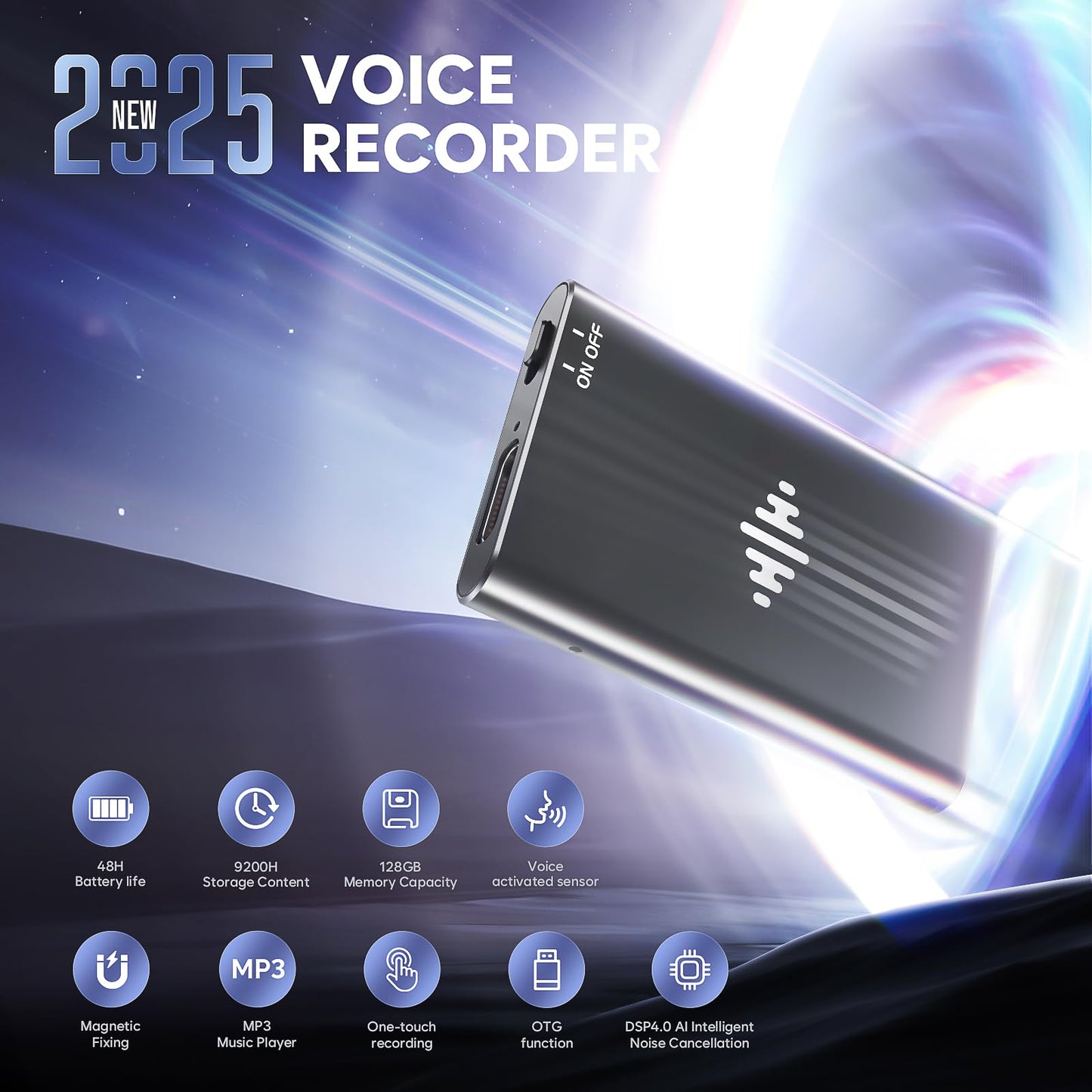 Coptdyy 128GB(9200-Hour Storage) Magnetic Voice Activated Recorder, Portable Recording Device with DSP4.0-AI Noise Cancellation, HD Audio Recorder for Meetings, Interviews & Lectures