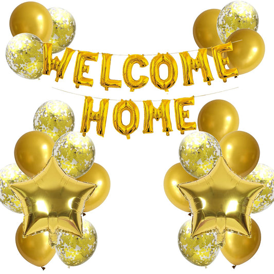 JumDaQQ Welcome Home Letter Balloon Banner with Star Confetti Balloons for Army Military Theme Deployment Return Home Family Party Decorations(24 Pack) (gold)