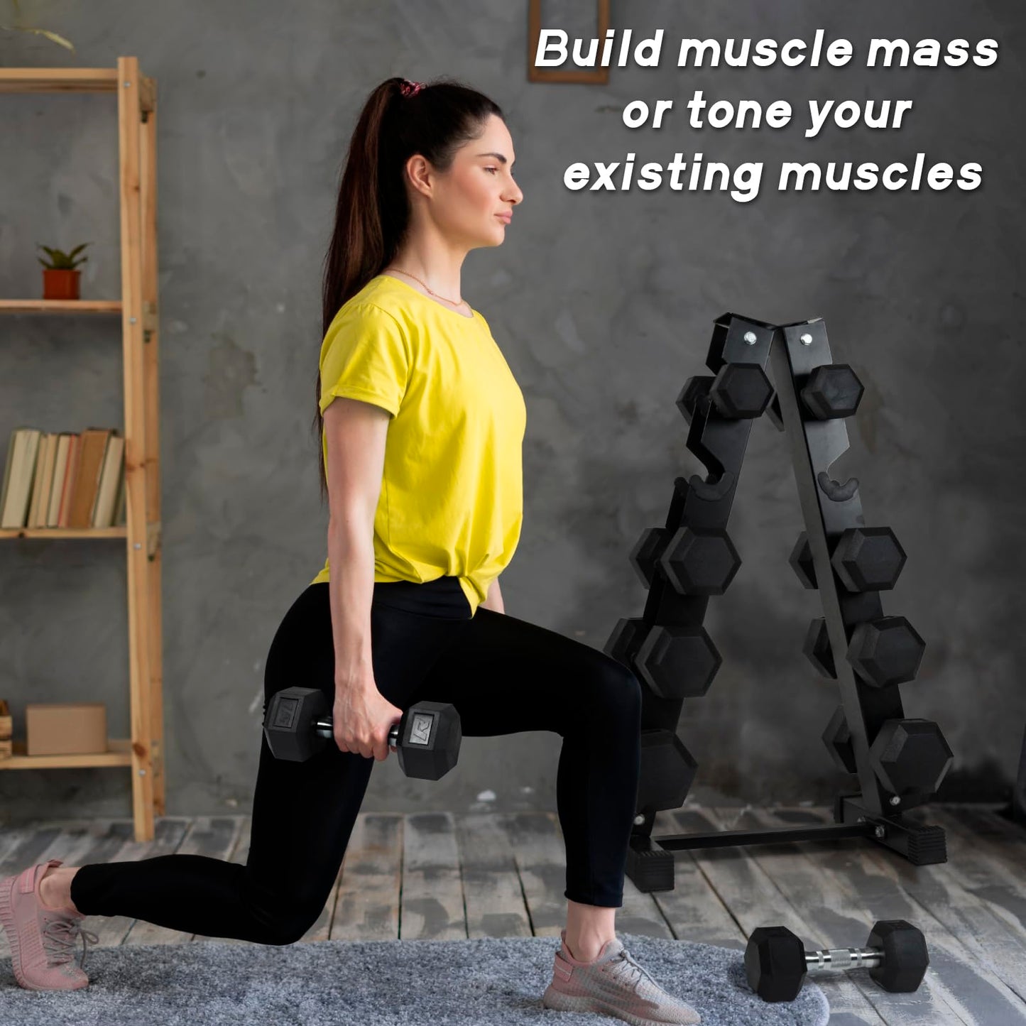 Ritfit 5-650 LBS PVC Encased Hex Dumbbell Sets with Optional Rack for Home Gym, Hand weight with Chrome Handle for Strength Training,Workouts,5LB