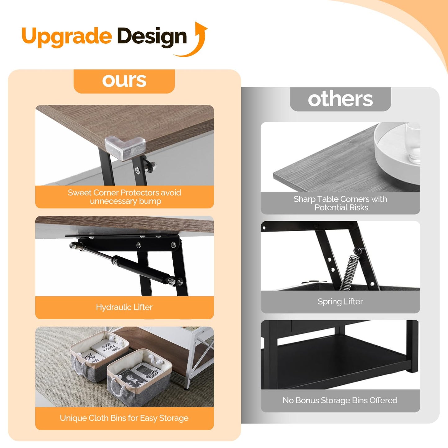 VINGLI 36" Lift Top Coffee Table with Free Cloth Storage Bins, White Walnut Framhouse Coffee Tables for Living Room, Small Modern Coffee Table for Small Space in Minimalistic Style, Dark Walnut