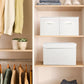Bagnizer Large 17" 42 Quarts Collapsible Stackable Storage Bins with Lids [3-Pack] Foldable Fabric Linen Storage Boxes Cube, Closet Organizer Baskets with Label (16.7 x 12 x 12, White)