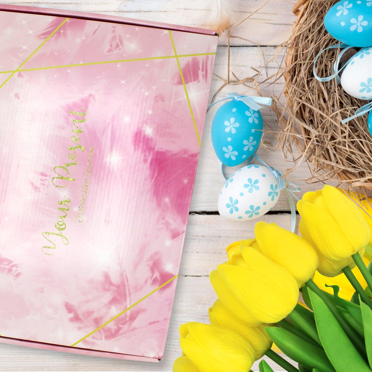 28pcs Yellow Flowers Artificial Tulip Stems Real Feel PU Tulips for Easter Spring Wreath Wedding Bouquet Centerpiece Floral Arrangement Cemetery Table Décor 13" Tall