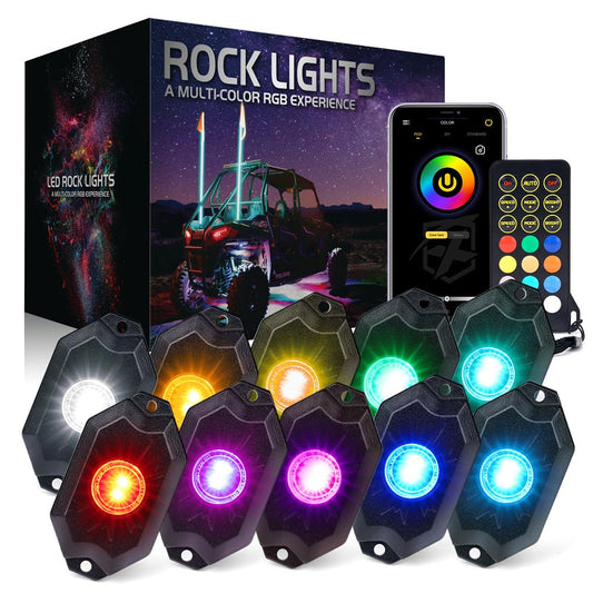 Xprite RGBW LED Rock Lights Kit with Bluetooth & Wireless Remote Controller, Multicolor Cars Underglow, Wheel, Footwell Neon Light Kits, for Off-Road UTV ATV Trucks SUV Motorcycle Boats - 6 Pods