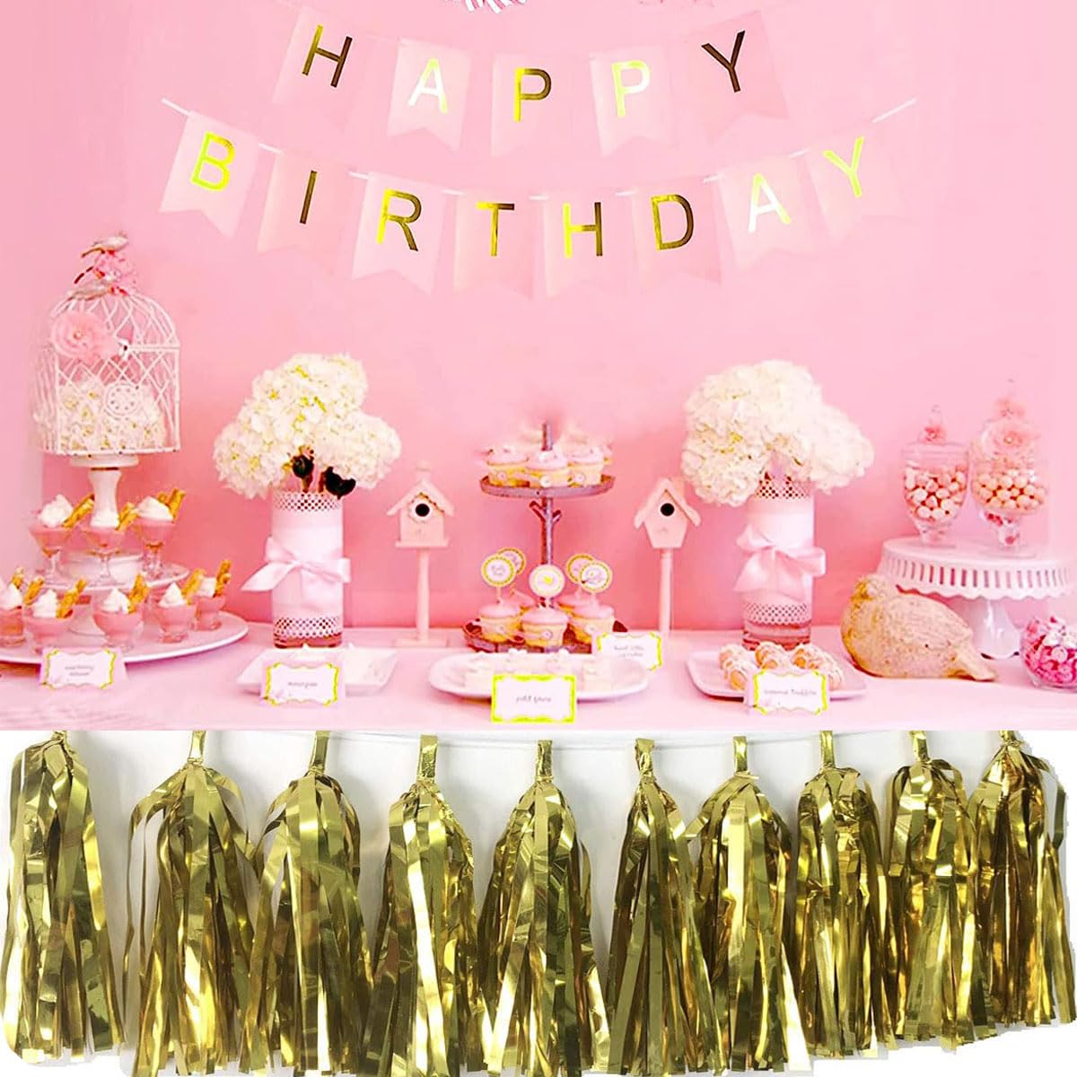 30pcs Paper Tassels Garland Banner Tissue Paper Tassel DIY Hanging Paper Decorations Party Tassel Garland Decor Baby Shower Nursery Wedding Festival Baby Shower Decoration(30, Gold)