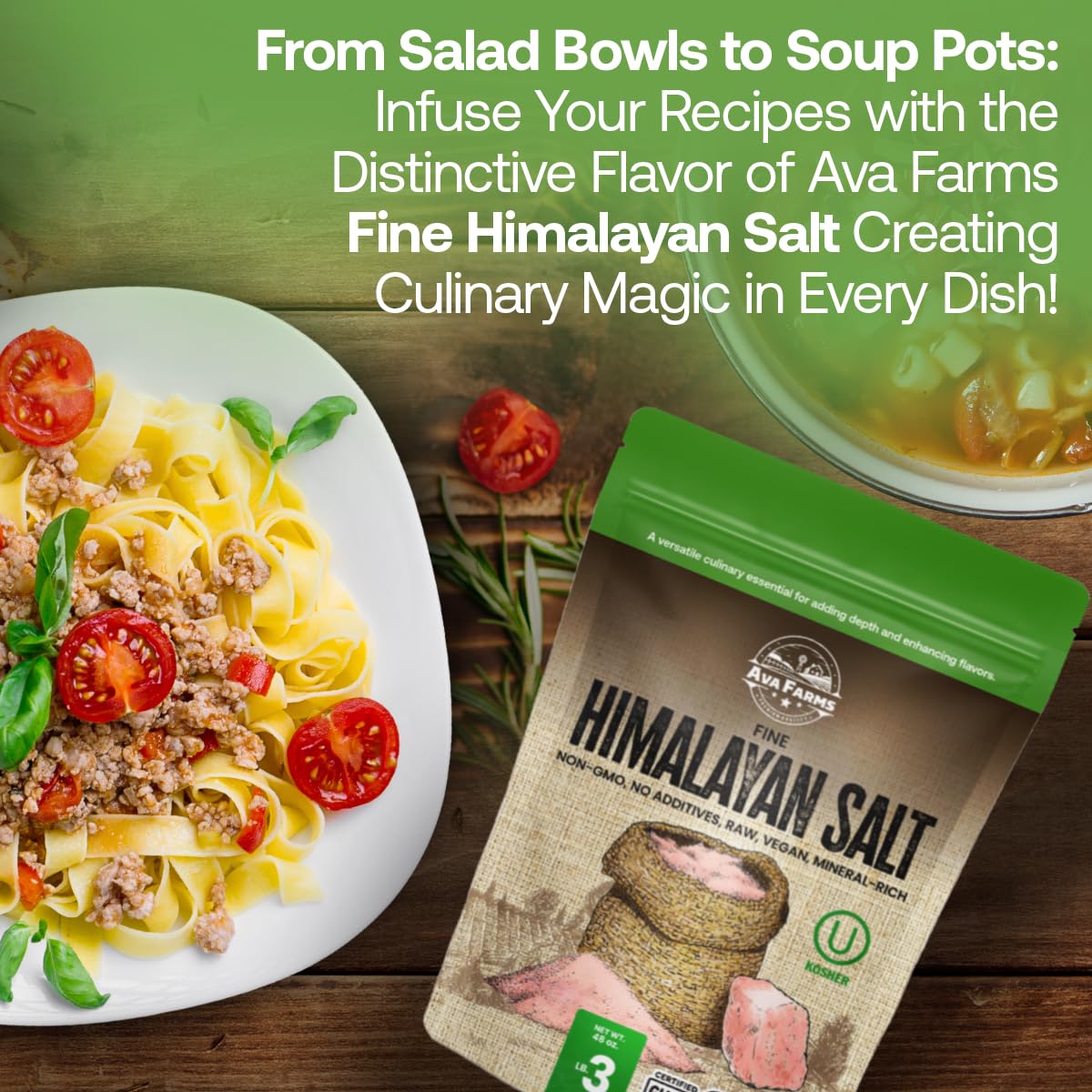 Ava Farms Himalayan Pink Salt - Fine – 3 Lb. - Gluten-Free, Non-GMO, Vegan, Raw, Kosher, Mineral Rich – Resealable Bag