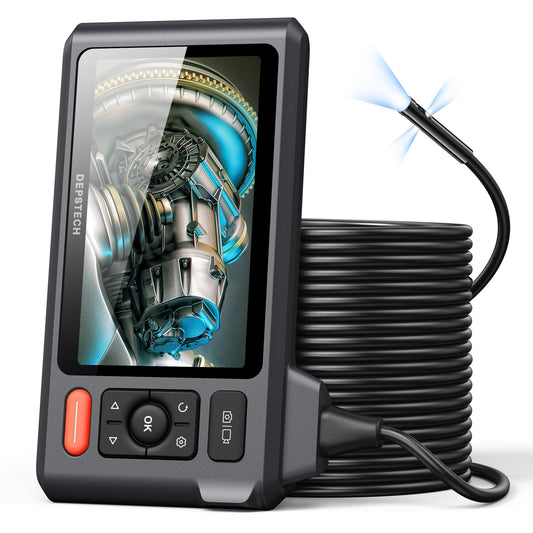 Triple Lens Sewer Inspection Camera with 50FT Semi-Rigid Cable, DEPSTECH 5"IPS Screen Endoscope Camera with Lights, 1080P Industrial Borescope, Split Screen, Waterproof Drain Pipe Tool, Carrying Case