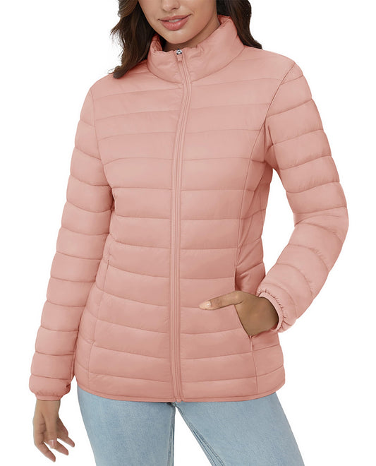 MAGCOMSEN Women's Puffer Jacket Ultra-light Quilted Zip-up Padded Winter Warm Outwear with 4 Pockets, Apricot L
