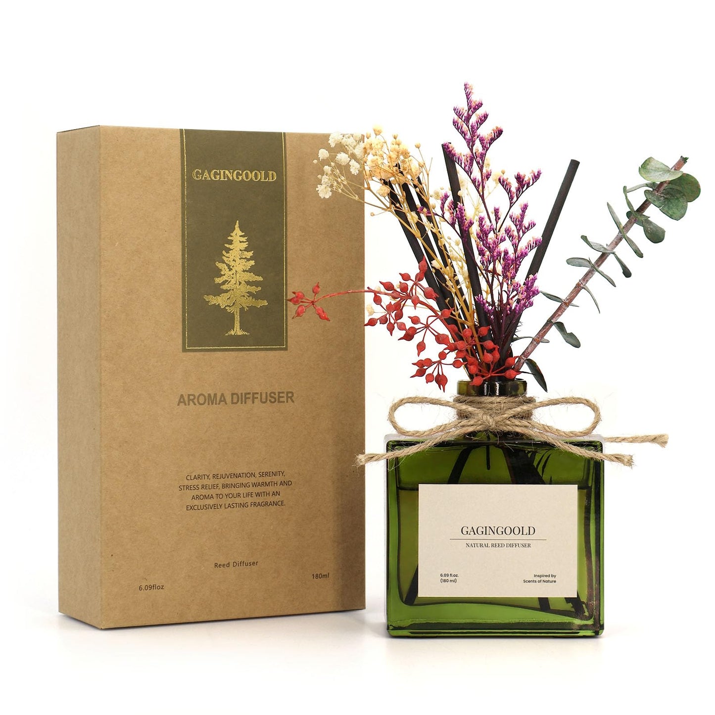 GAGINGOOLD Reed Diffuser, 6.09 oz Sandalwood Scent Diffuser with Sticks & Dried Flowers, 120 Days Long Lasting Reed diffusers for Home, Elegant Fragrance for Bathroom Bedroom Office Decor, air Fresh