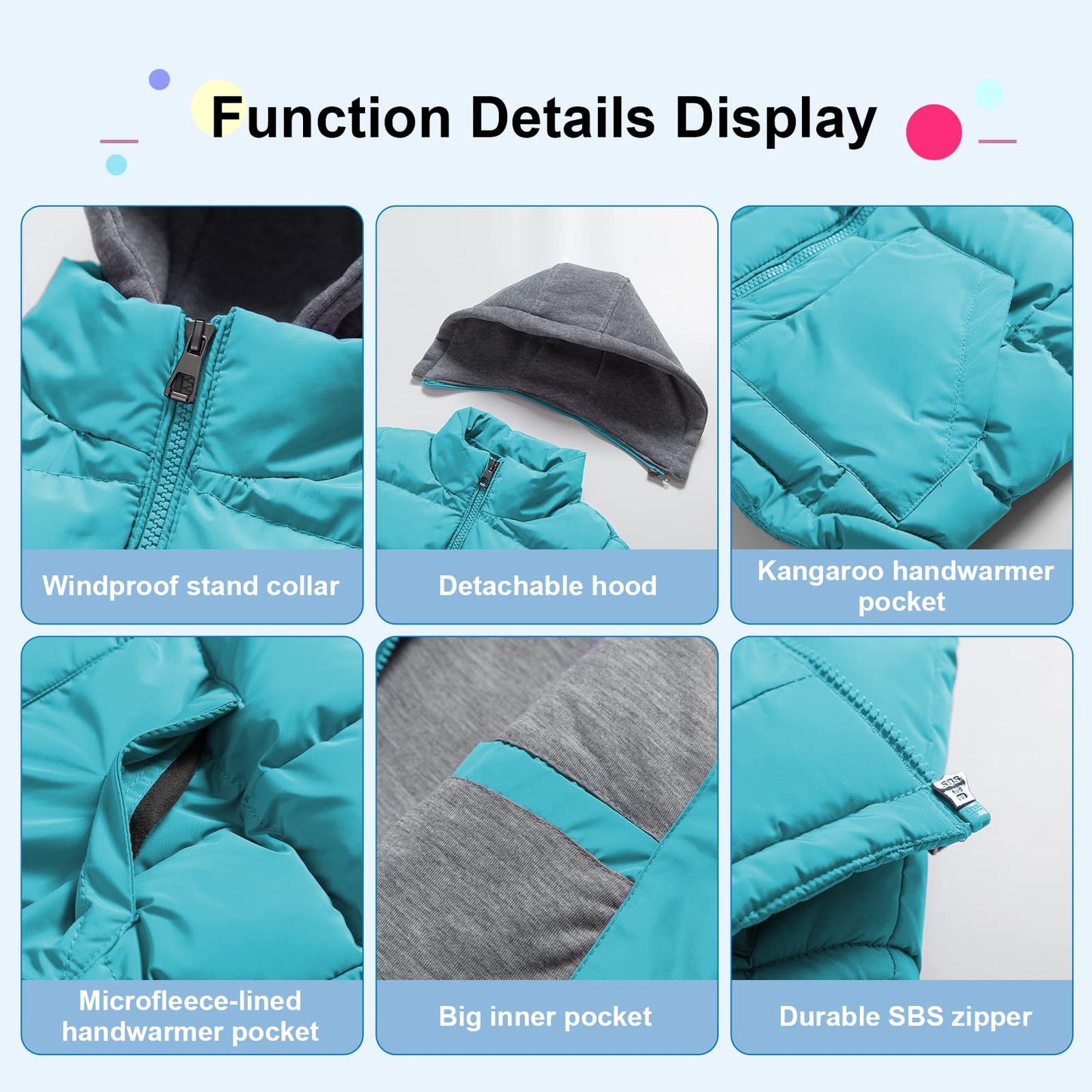 Pursky Kids Thicken Puffer Vest Warm Winter Coat Hooded Puffy Jacket Quilted Winter Outerwear Blue 10-12