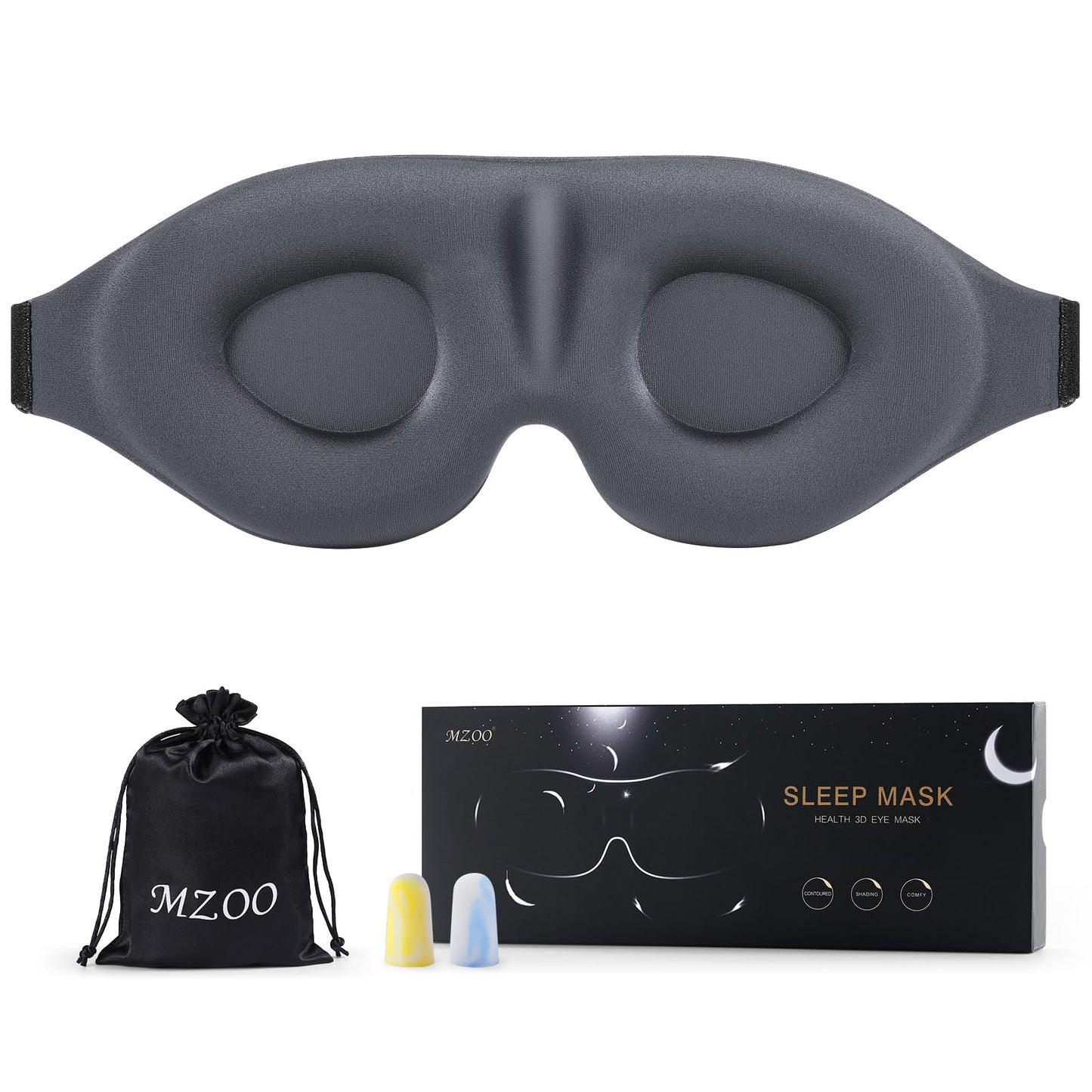 MZOO Sleep Eye Mask for Side Sleeper Men Women, Zero Eye Pressure 3D Sleeping Mask, Light Blocking Patented Design Night Blindfold, Soft Eye Shade Cover for Travel, Black