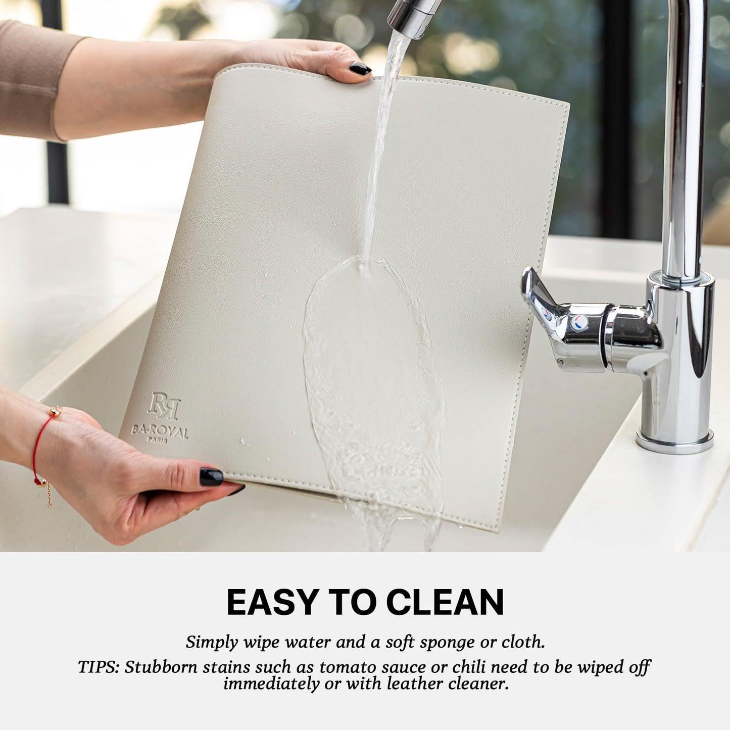 Baroyal Faux Leather Placemats Set of 6 Vinyl Washable Wipeable Table Mats for Kitchen Dining Table Heat Resistant Waterproof Modern Indoor/Outdoor Placemats Non-Slip Easy Clean Place Mats-Cream White