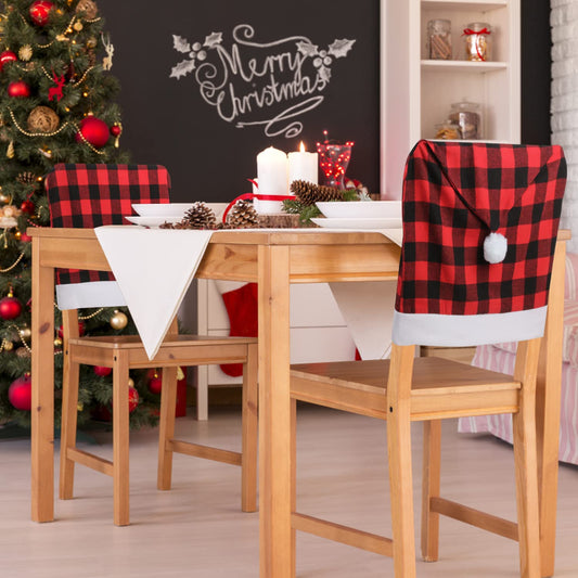CCINEE 6pcs Christmas Chair Back Cover, Black and Red Grid Chair Slipcovers Hat Buffalo Plaid Christmas Back Covers Christmas Dining Chair Protector Elastic for Dining Room Xmas Party Table Decor…