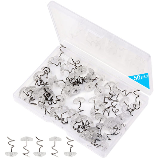 Lesnow Bedskirt Pins,Spiral Push Pins,Clear Heads Twist Pins,50pcs(0.75inch) Upholstery Tacks, Headliner Pins for Slipcovers and Bed Skirts (50PCS)
