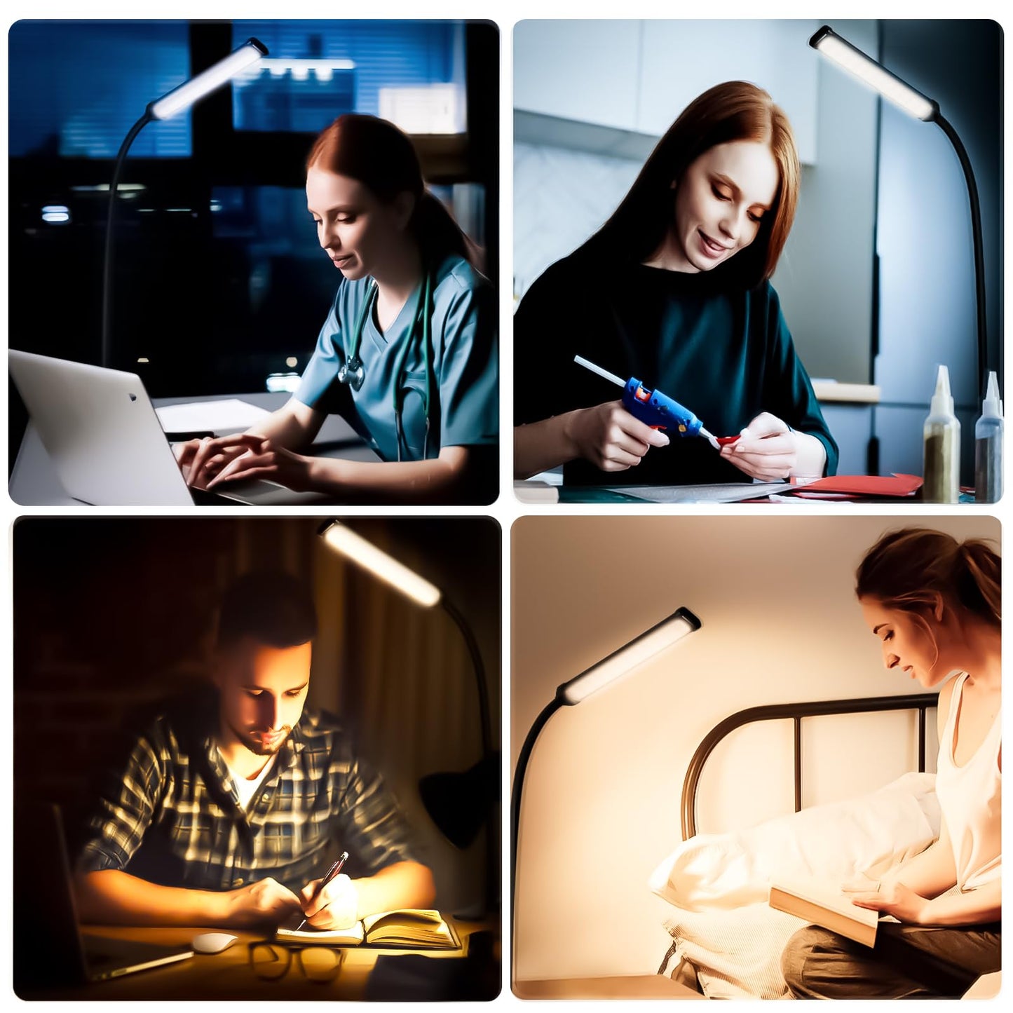 VIIVUU Desk Lamp with Clamp, Eye-Caring Clip on Lights for Home Office, LED Reading Lamp with 3 Color Modes, 10 Brightness, Flexible Gooseneck Swing Arm for Study, Work, Draw, Nail, Black