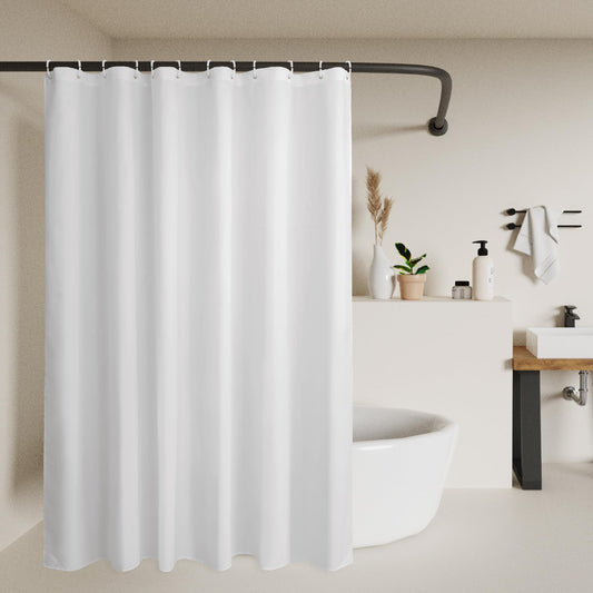 Sustainable Shower Curtain Liner, Recycled Polyester Material, Eco Friendly, Non Plastic & Freon-free Washable Fabric Shower Curtain Liner with Magnets, 72"x72" Shower Liner for Bathroom, White