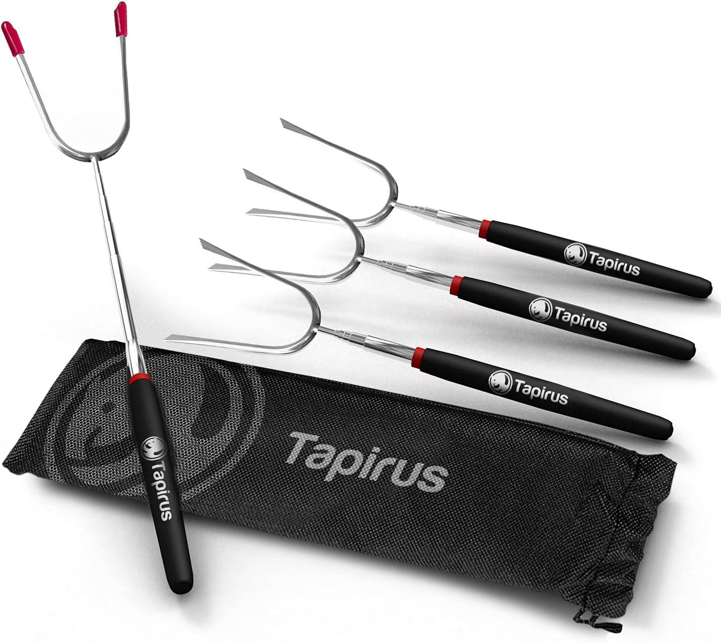 Tapirus Marshmallow Roasting Sticks | Set of 4 Extra Long Retractable Campfire Sticks | Protect Kids with Insulated Handles | Extendable Smore & Hot Dog Skewers | Heavy Duty Metal Camping Accessory