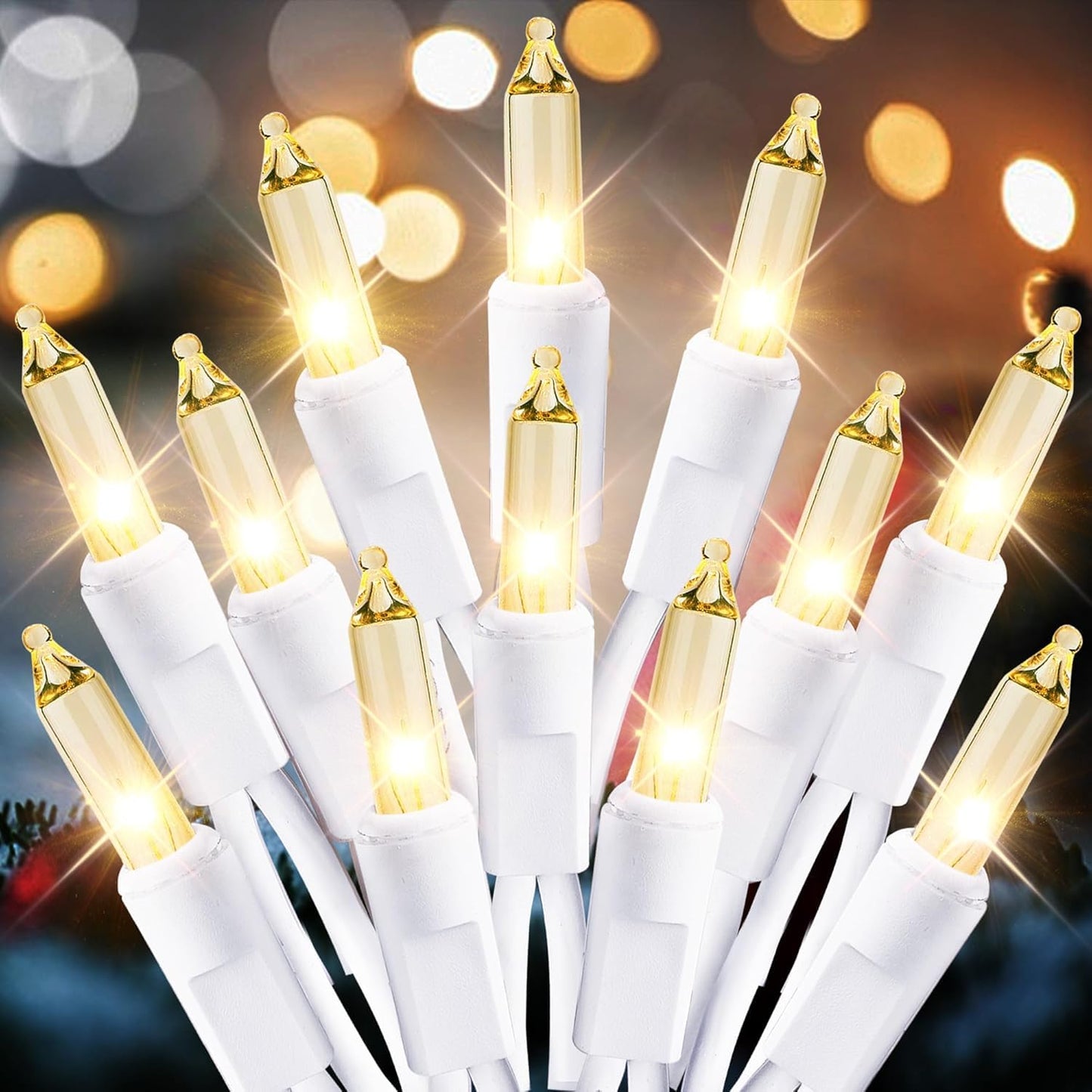 Dirnun Christmas Lights Clear White 70 Count Incandescent Light UL Certified Connectable Christmas Tree Lights with White Wires for Indoor Outdoor Xmas, Wedding, Holiday, Party, Home Decorations
