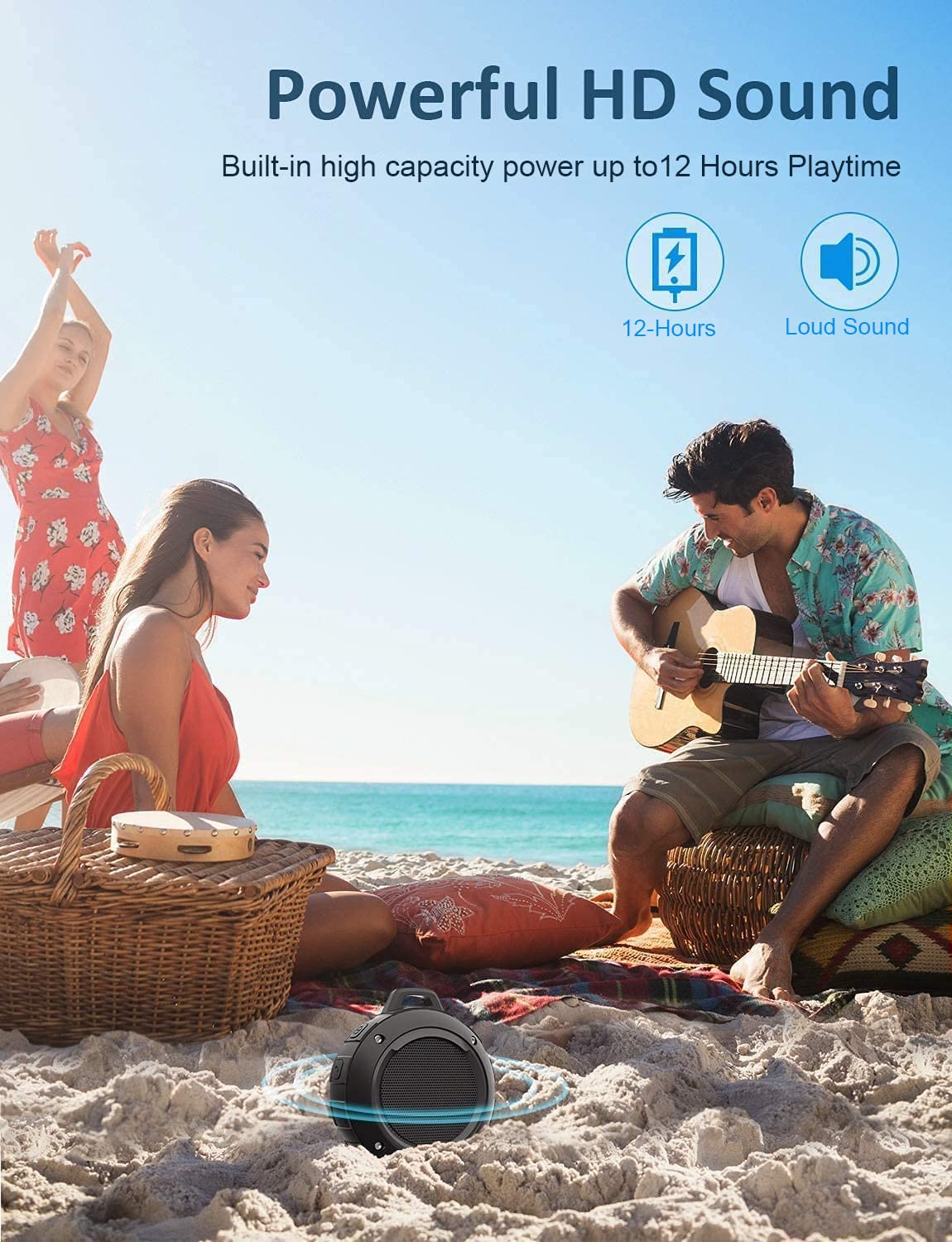 Kunodi Outdoor Waterproof Bluetooth Speaker, Wireless Portable Mini Shower Travel Speaker with Subwoofer, Enhanced Bass, Built in Mic for Sports, Pool, Beach, Hiking, Camping