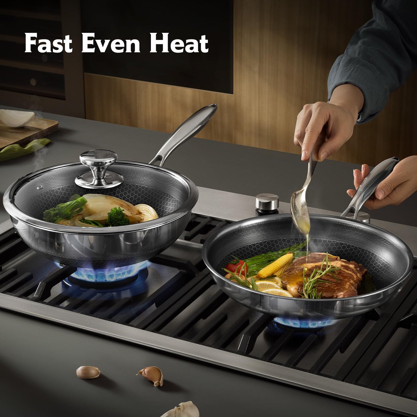 TalingMA 10 Pcs Non Stick Pots and Pans Set with Lids, Hybrid Stainless Steel Cookware Set, Skillet,Stock Pot,Frying Pan,Kitchen Cooking Utensils,Non Toxic,Induction,Dishwasher Safe