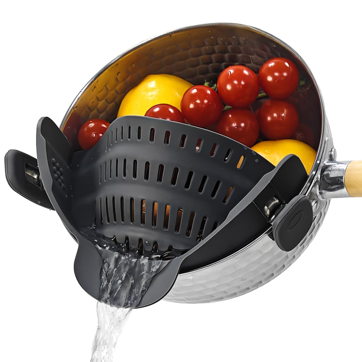 Starkitchen Clip On Strainer for Pots Pans, Silicone Clip-On Colander Pasta Strainer Heat Resistant Food Strainer Kitchen Gadgets for Meat Vegetables Fruit Noodles, Essential Cooking Tools - Black
