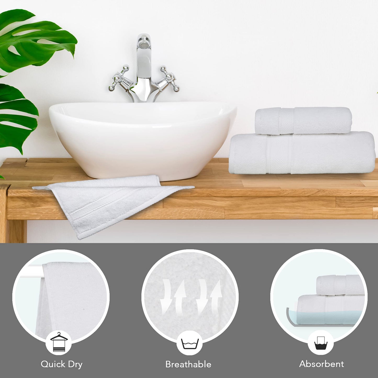 NOVA Luxury Linen - Hotel Quality Turkish Towel Set for Bathroom (6 Pcs Towel Set, Pure White)