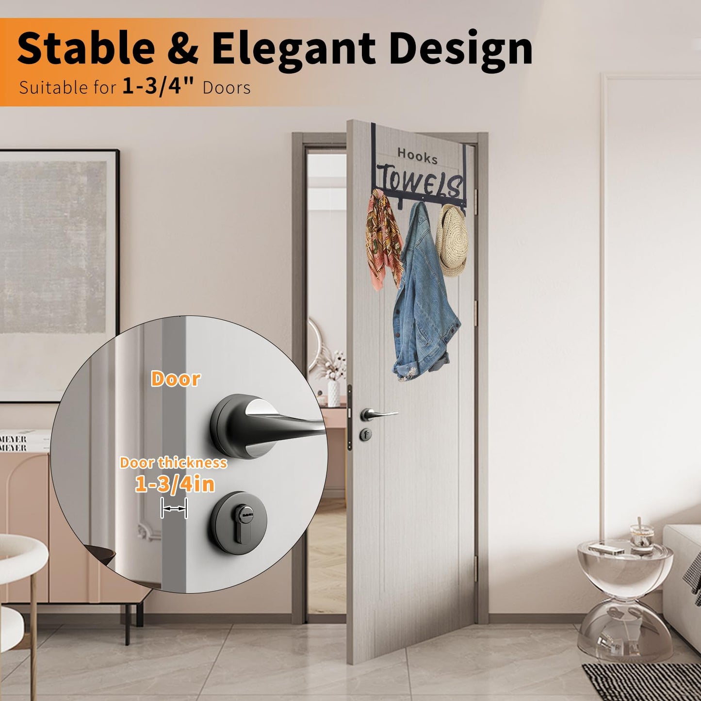 Gohiuo Over The Door Hook - 5 Coat Hooks Towel Rack for Bathroom & Bedroom (Pink)