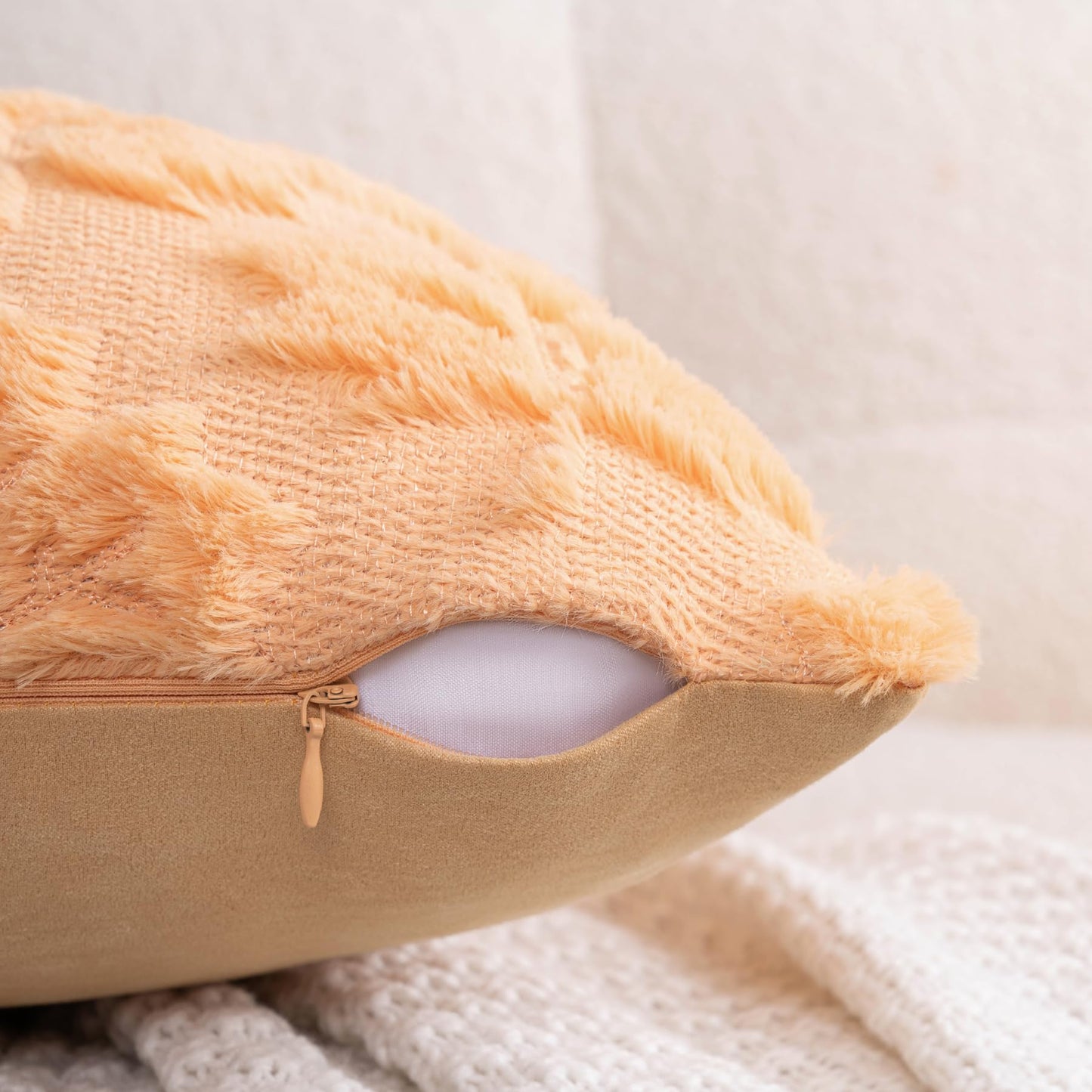 COSIBONO Maple Leaf Fall Throw Pillow Covers 20"x20" Set of 2, Light Gold Farmhouse Decorative Pillow Covers for Autumn Harvest Holiday Accent Pillow Cases, Faux Fur Pillow Covers for Couch Bed Room