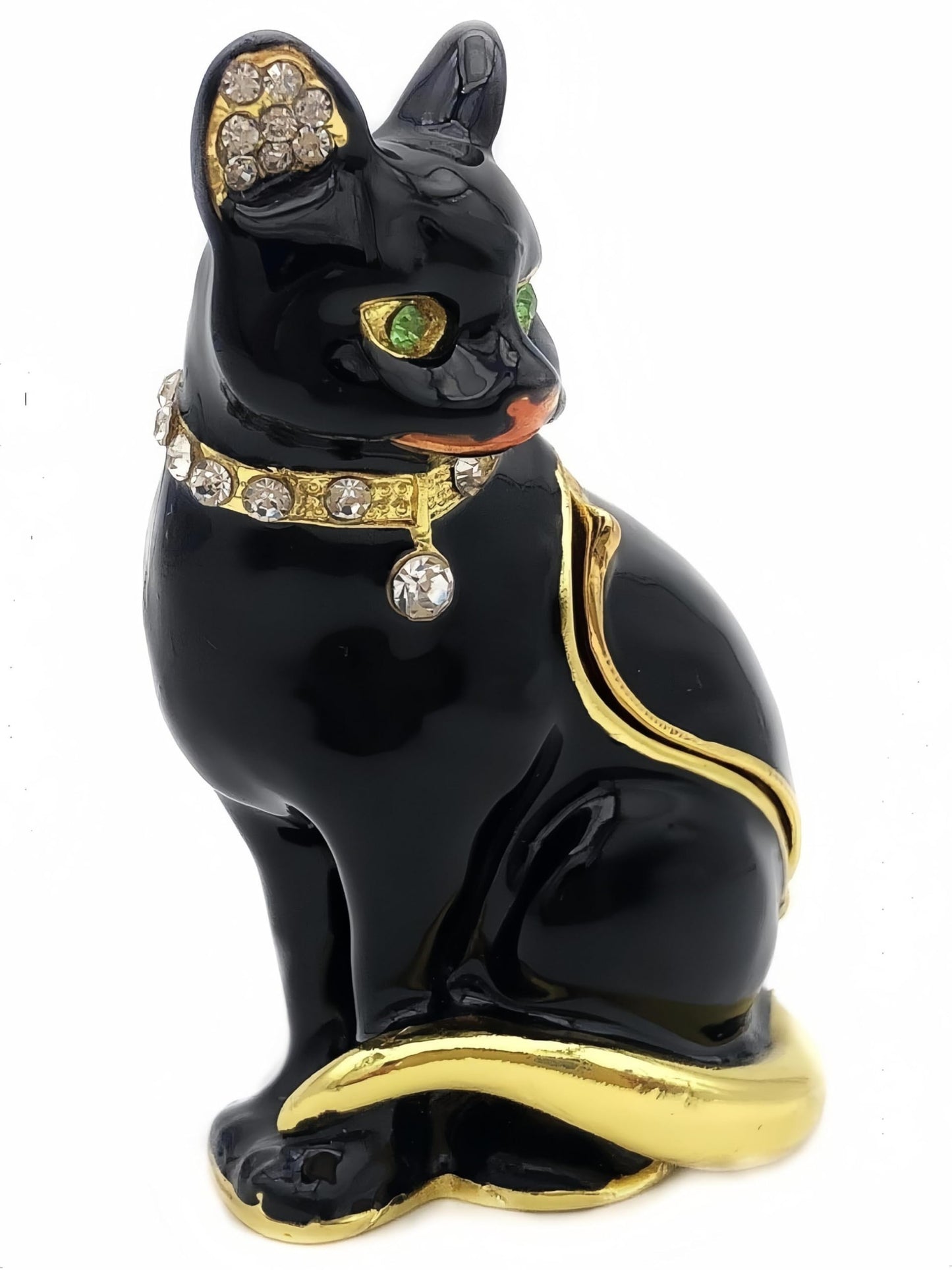 JWT Astyle Luxury Black Cat Hinged Jewelry Box with Crystals.Hand Painted Cat Figurine Trinket Box .Classic Animal Designs.Rings Earrings Necklace Storage Box, Cat Home Decor Gift